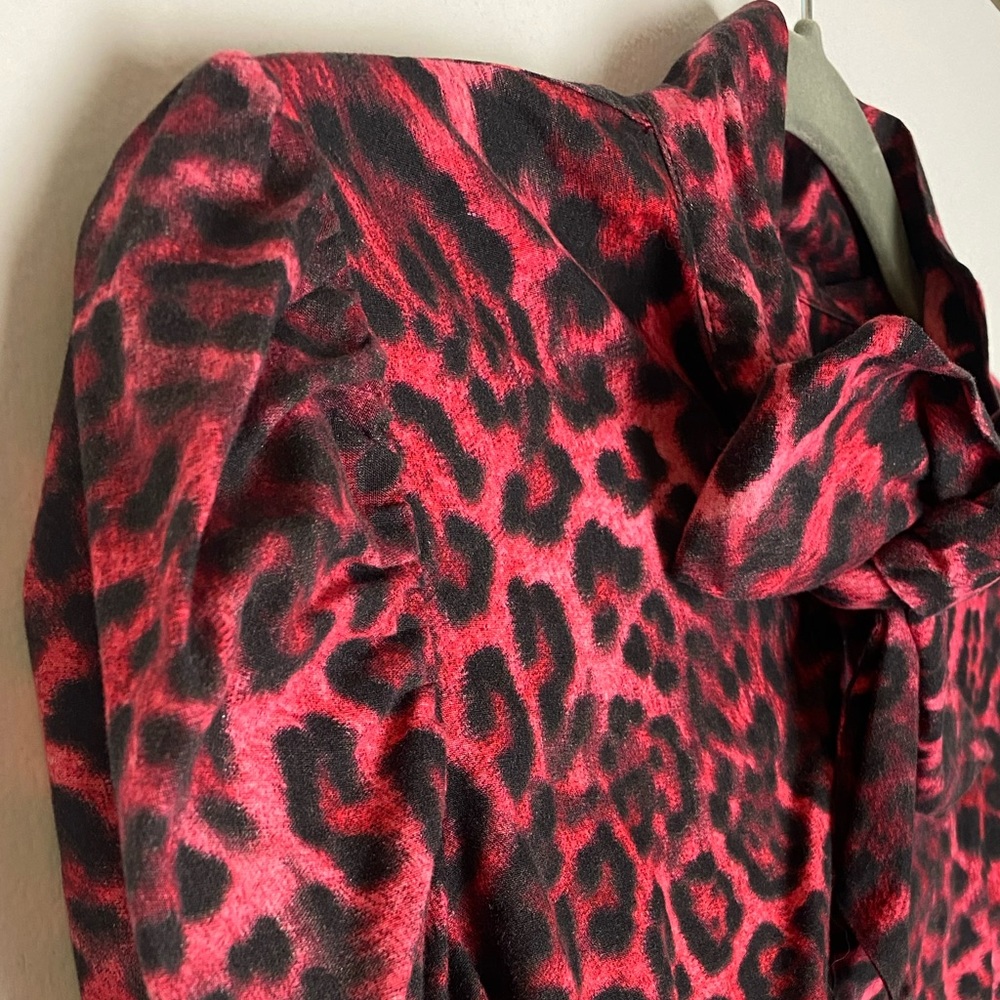 Vintage Pink Bow Puff Sleeves Animal Print Shirt 100% cotton